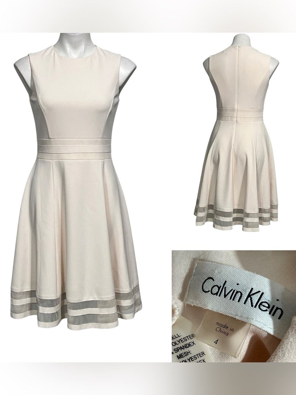 Calvin Klein dress sz 4 light blush pink Sleeveless A-Line Sheer accents office